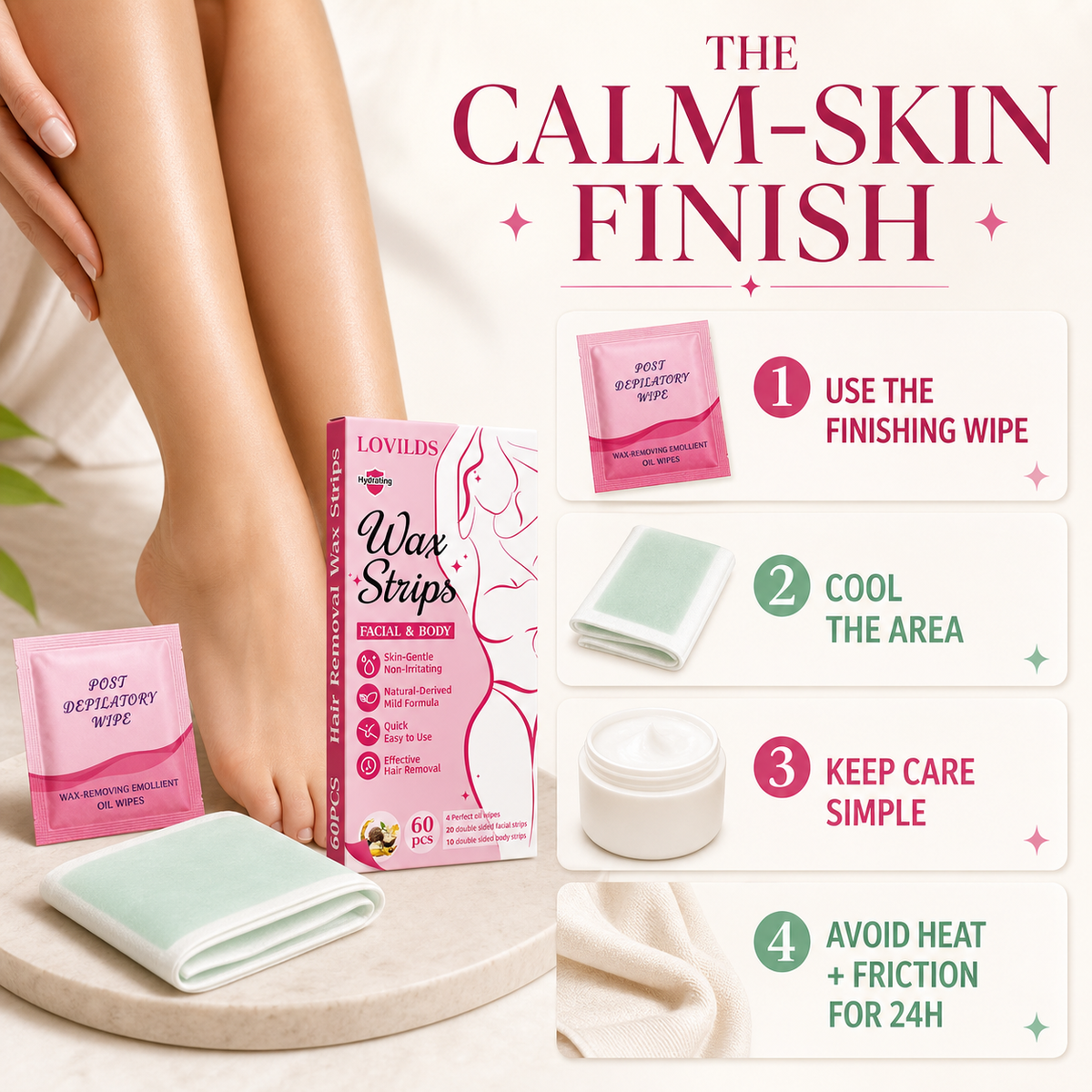 LOVILDS post-wax finishing wipe and calm-skin aftercare guide