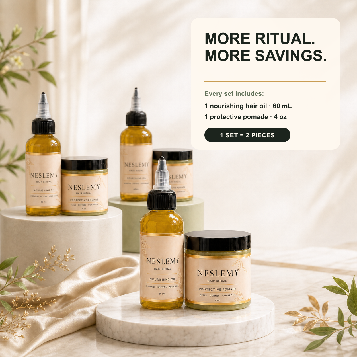 NESLEMY two-piece hair ritual bundles with oil and pomade