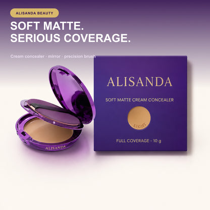 ALISANDA Soft Matte Cream Concealer compact with mirror and precision brush