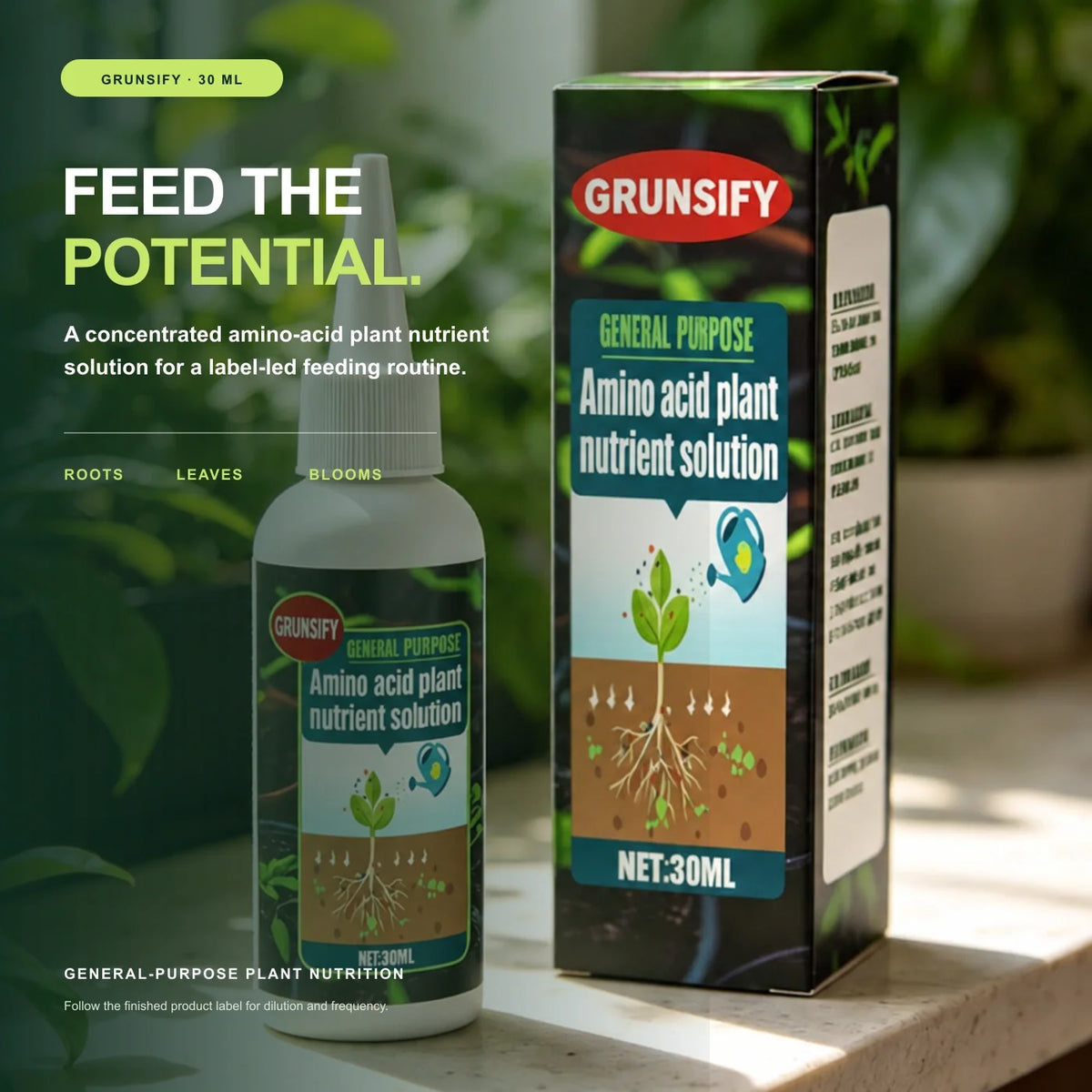 Grunsify amino acid plant nutrient solution — concentrated 30 ml precision-tip format