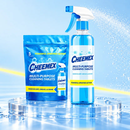 CHEEMEX blue multipurpose cleaning tablets and reusable spray bottle