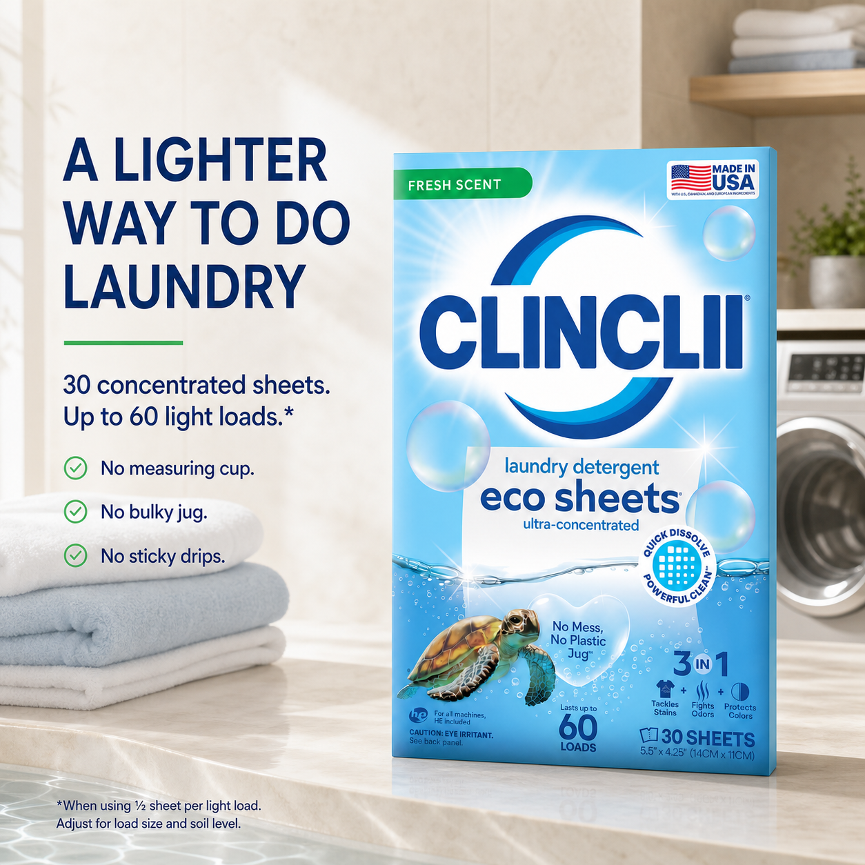 CLINCLII laundry detergent eco sheets lighter laundry routine English hero