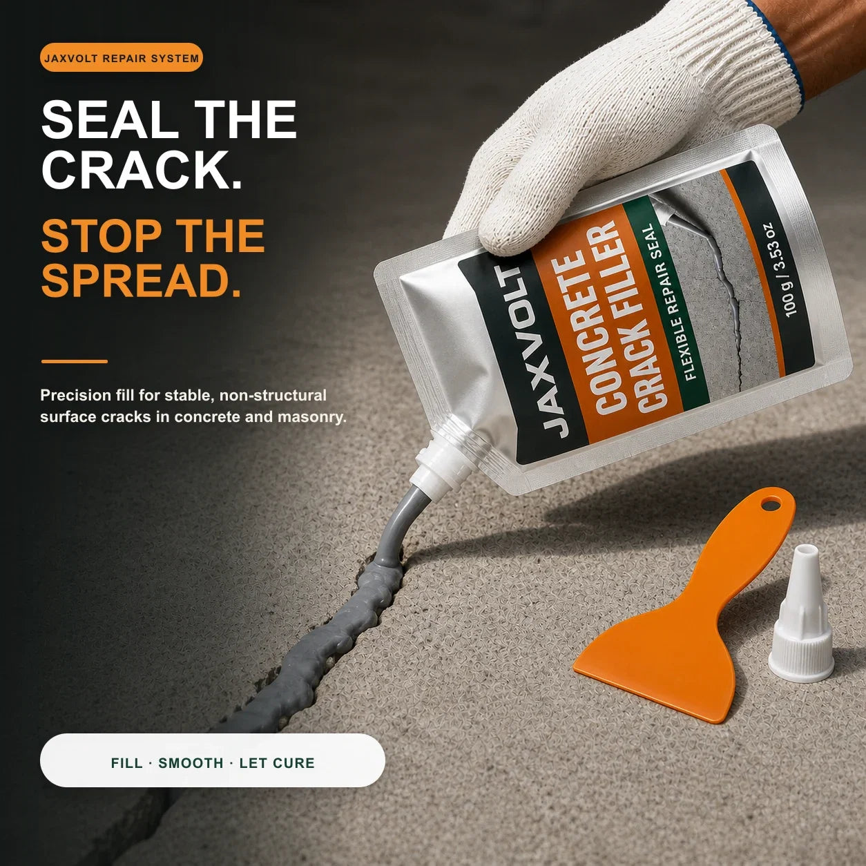 JAXVOLT concrete crack filler sealing a driveway surface crack