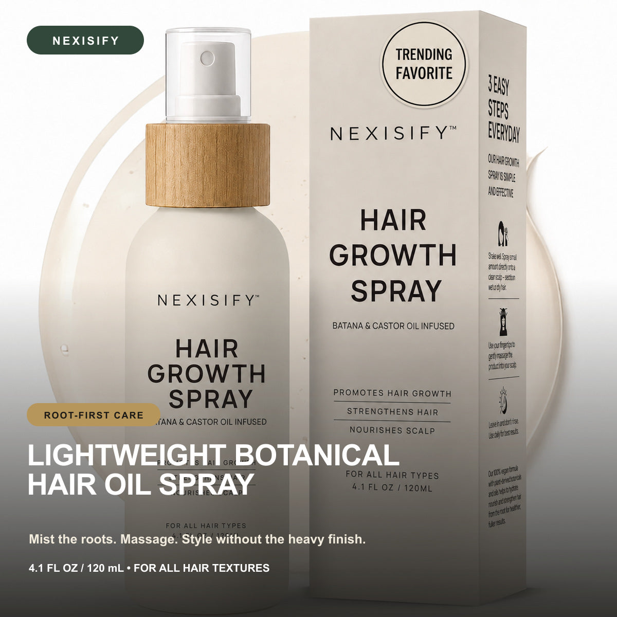 NEXISIFY lightweight botanical hair oil spray, 120 mL