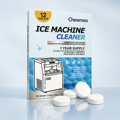 Cheemex ice machine cleaner 12 tablet carton with white cleaning tablets