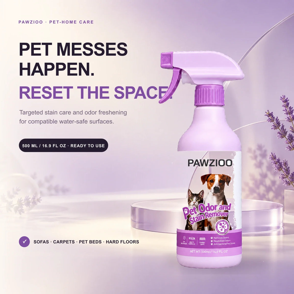 Pawzioo pet odor and stain remover spray — 16.9 fl oz ready-to-use surface care