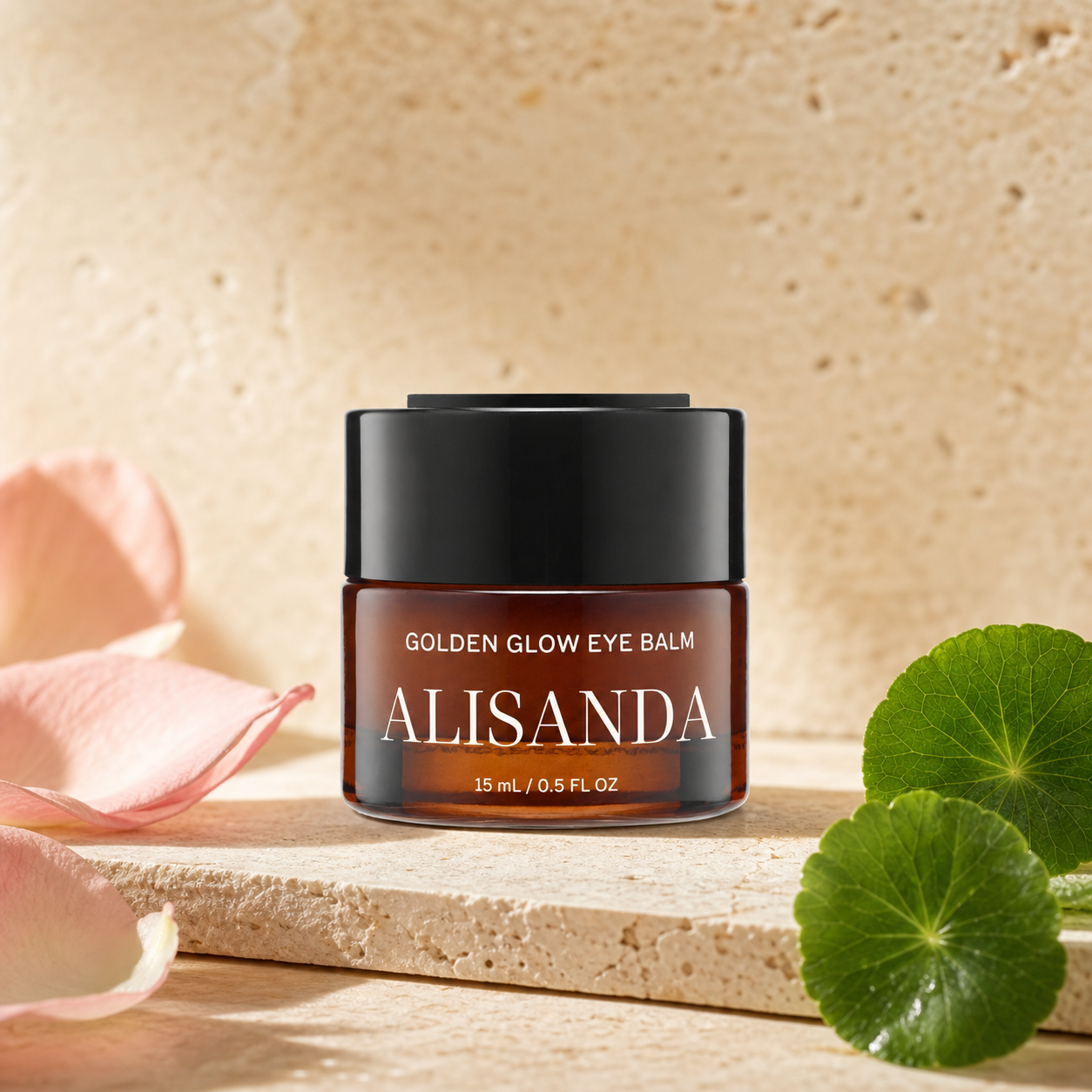 ALISANDA Golden Glow Eye Balm amber jar with gotu kola and rose
