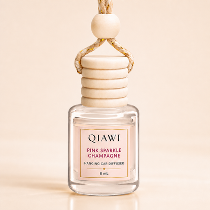Single QIAWI Pink Sparkle Champagne 8 mL hanging car diffuser bottle