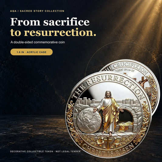 AQA double-sided Resurrection and Crucifixion commemorative coin — sacred story collection
