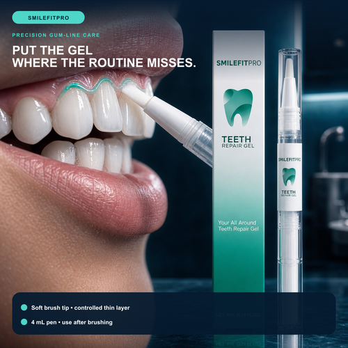 SMILEFITPRO precision brush-tip pen placing a controlled thin layer along the visible gumline