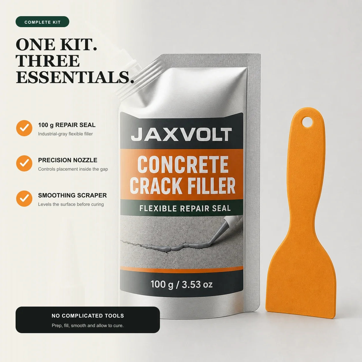 JAXVOLT complete concrete crack repair kit with nozzle and scraper
