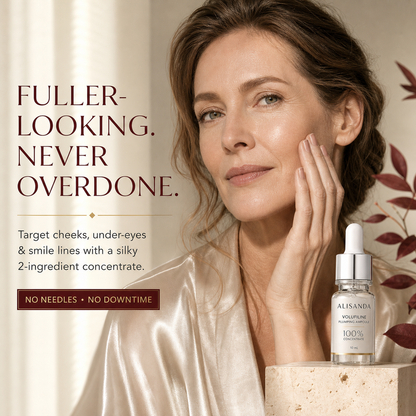 Mature woman with luminous natural skin and ALISANDA Volufiline Plumping Ampoule