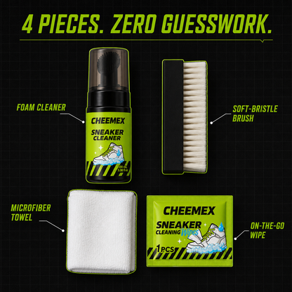 CHEEMEX sneaker cleaner four-piece kit contents