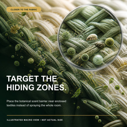 Illustrated close view of textile fibers and hidden mite zones