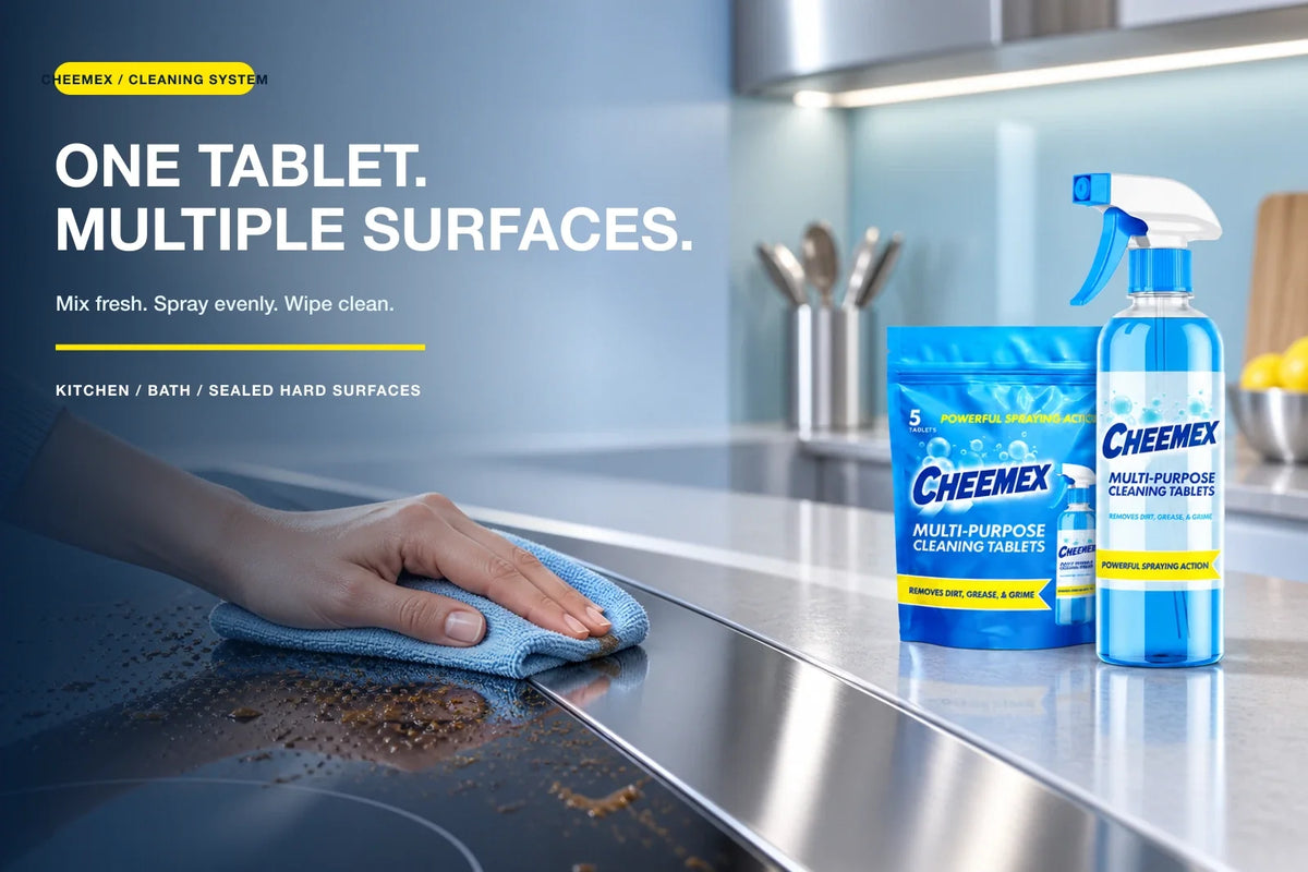 CHEEMEX multipurpose cleaner removing everyday cooktop grease