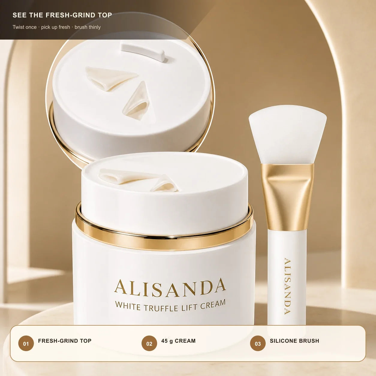 ALISANDA White Truffle Lift Cream fresh-grind top close-up