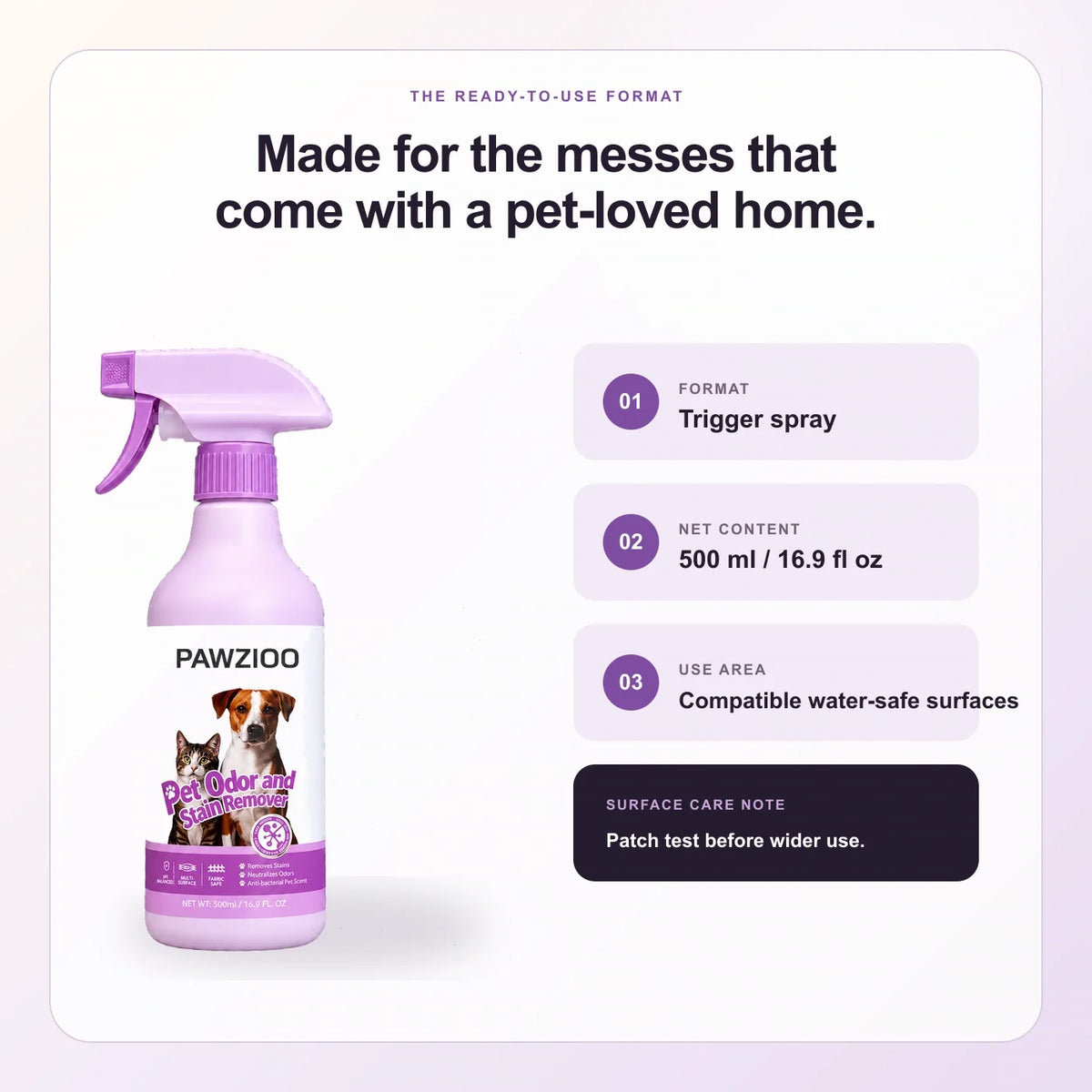 Pawzioo ready-to-use trigger spray — 500 ml for compatible water-safe surfaces