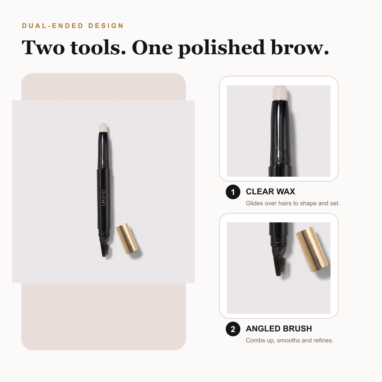 QIAWI dual-ended clear brow wax and precision angled brush
