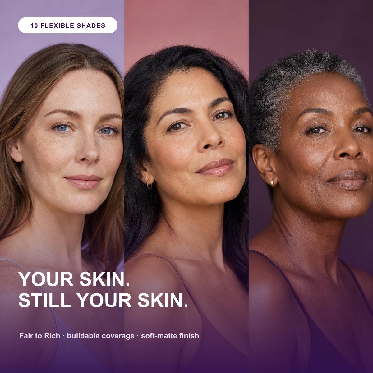Three women wearing flexible ALISANDA concealer coverage