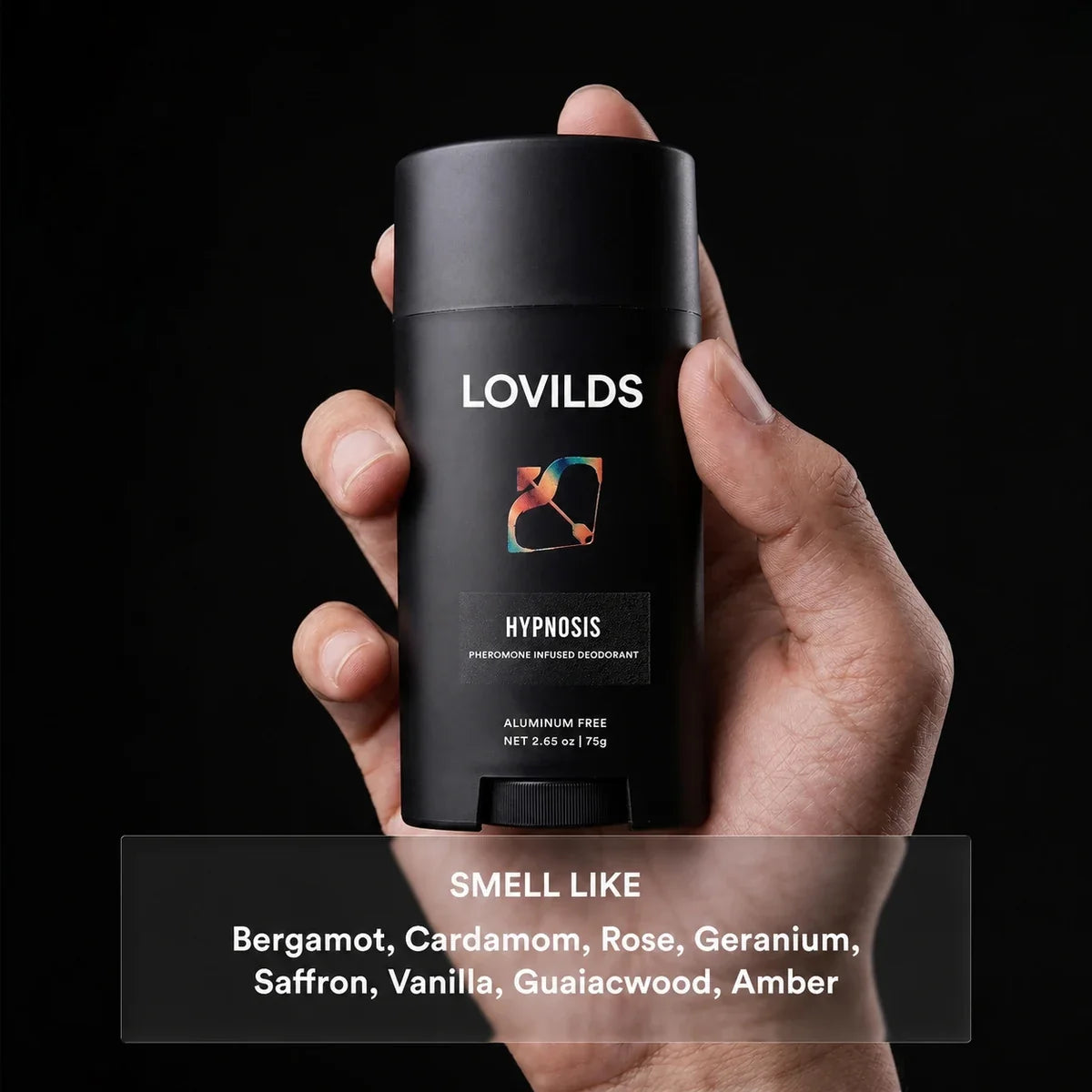 LOVILDS Hypnosis deodorant with bergamot cardamom saffron vanilla and amber scent notes