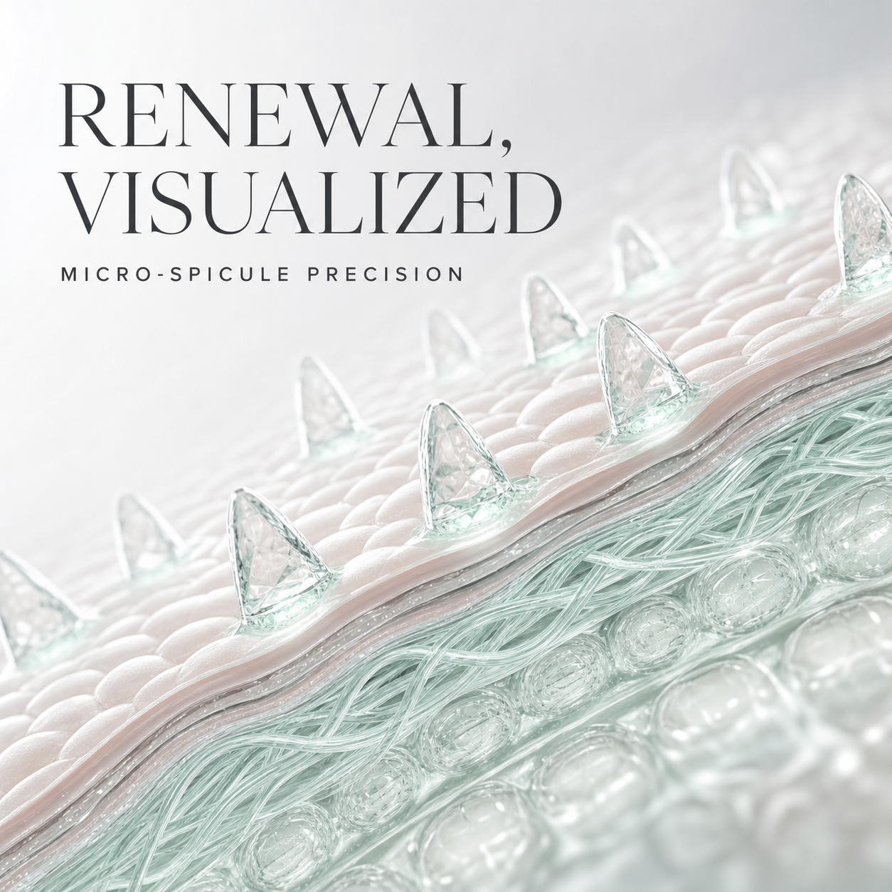 Pearl and mint cosmetic micro-spicule precision visualization without product packaging