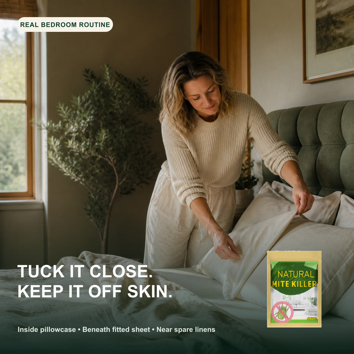 Natural Mite Control placement as part of a real bedroom routine