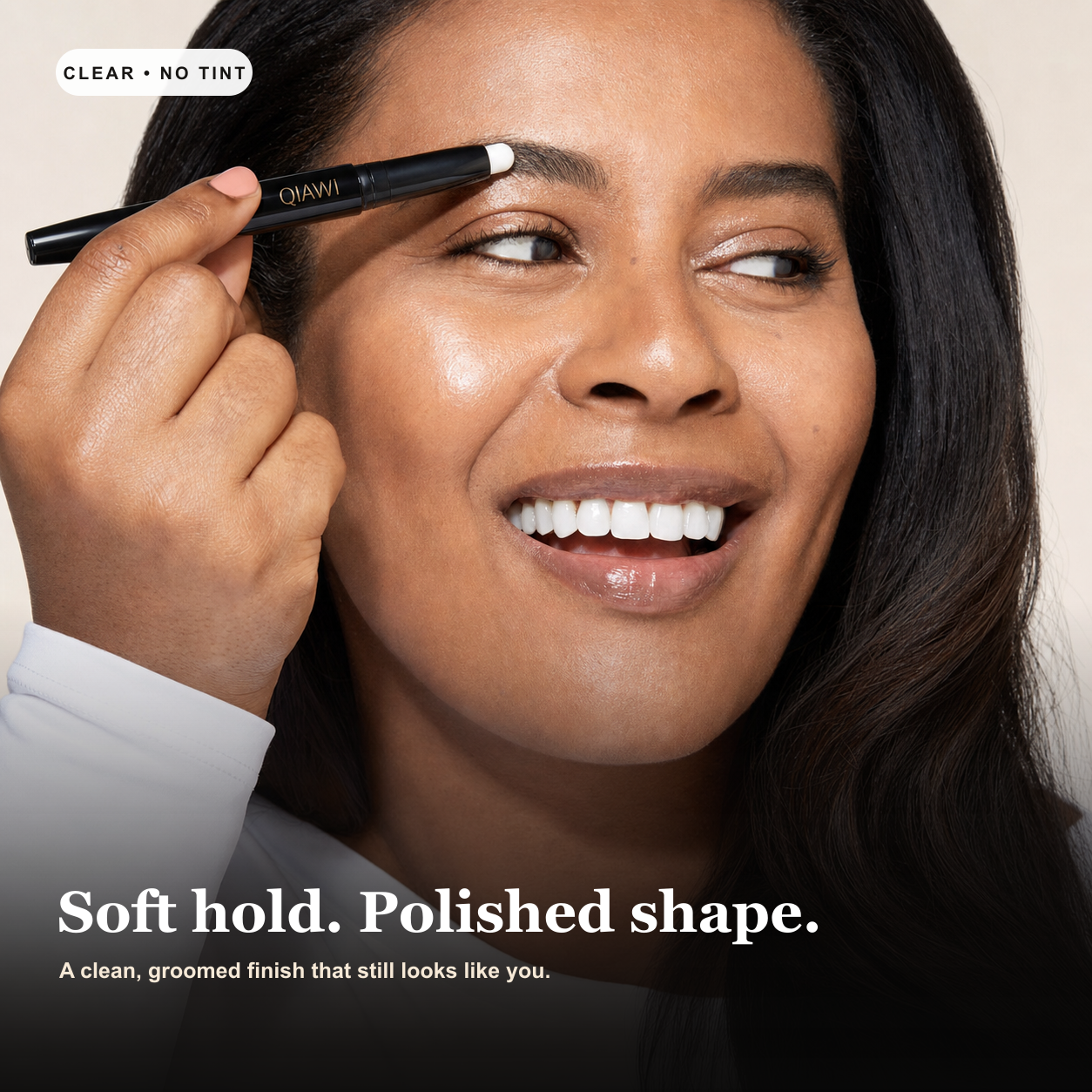 Adult woman applying QIAWI clear brow lifting wax
