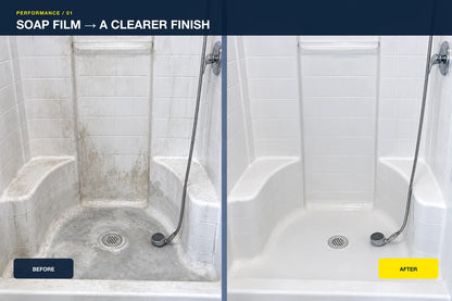 Before and after shower soap film cleaning result