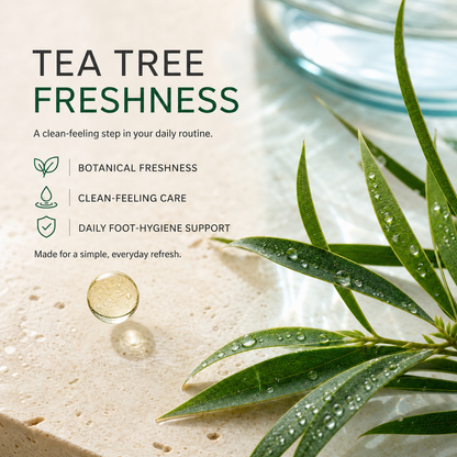 Tea tree leaves and botanical oil freshness ingredient story