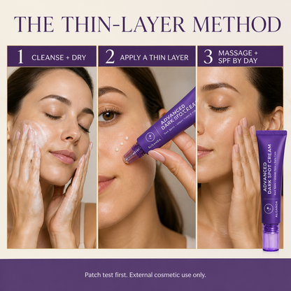 Three-step thin-layer application method for ALISANDA dark spot cream