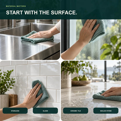 Compatible hard-surface guide for stainless steel, glass, ceramic tile and sealed stone
