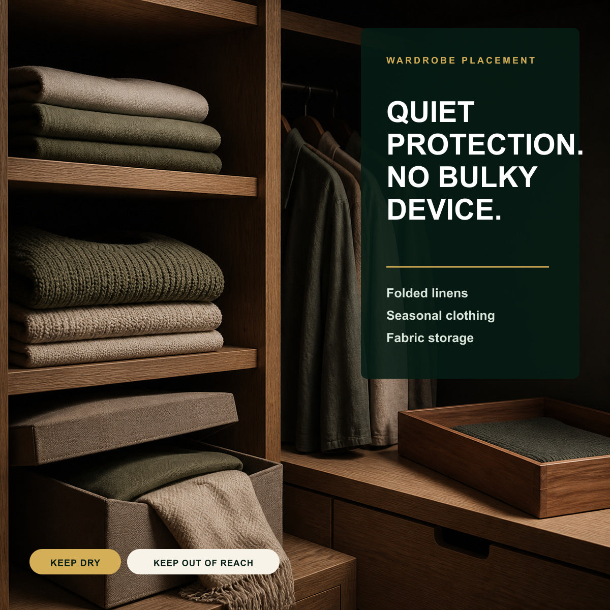 Natural Mite Control placement for wardrobes and folded textiles