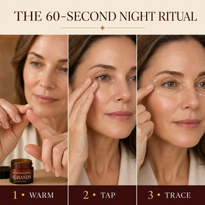 Three-step warm tap and trace eye balm application ritual