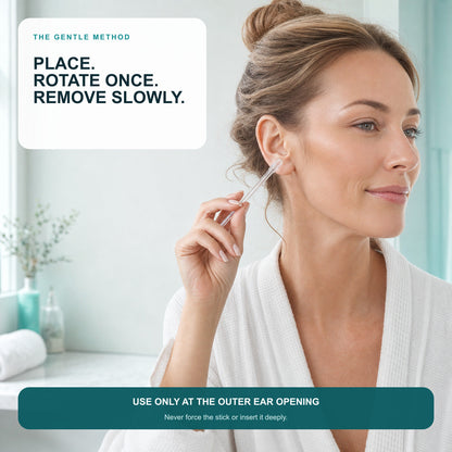 Adult demonstrating gentle use at the outer ear opening