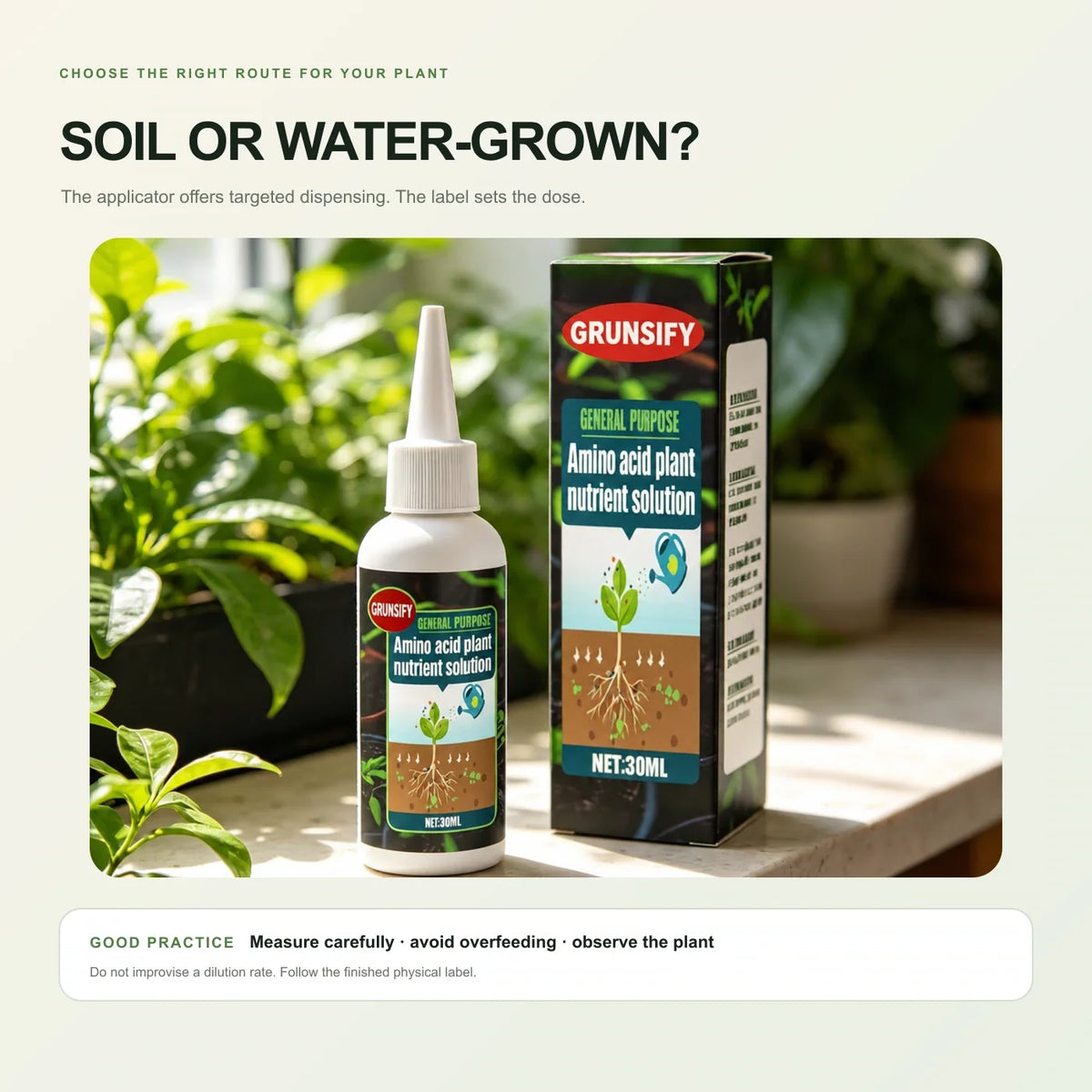 Grunsify nutrient solution for compatible soil and water-grown plants