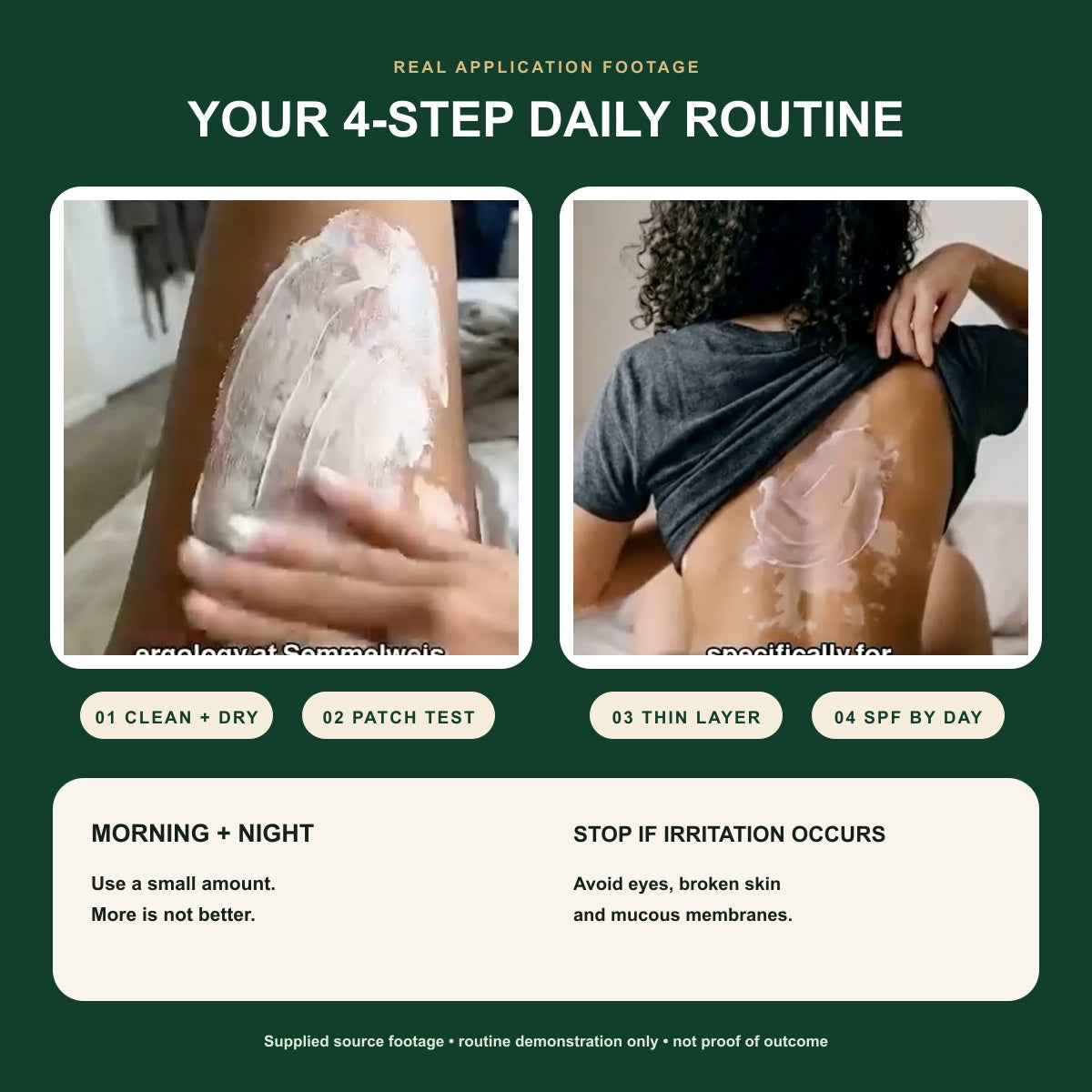 Four step daily cosmetic skin care routine with corrected non-overlapping text