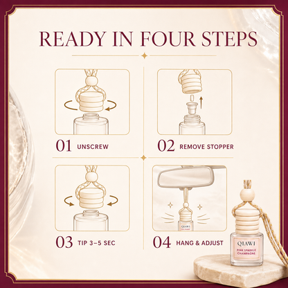 Four step guide for setting up a QIAWI hanging car diffuser