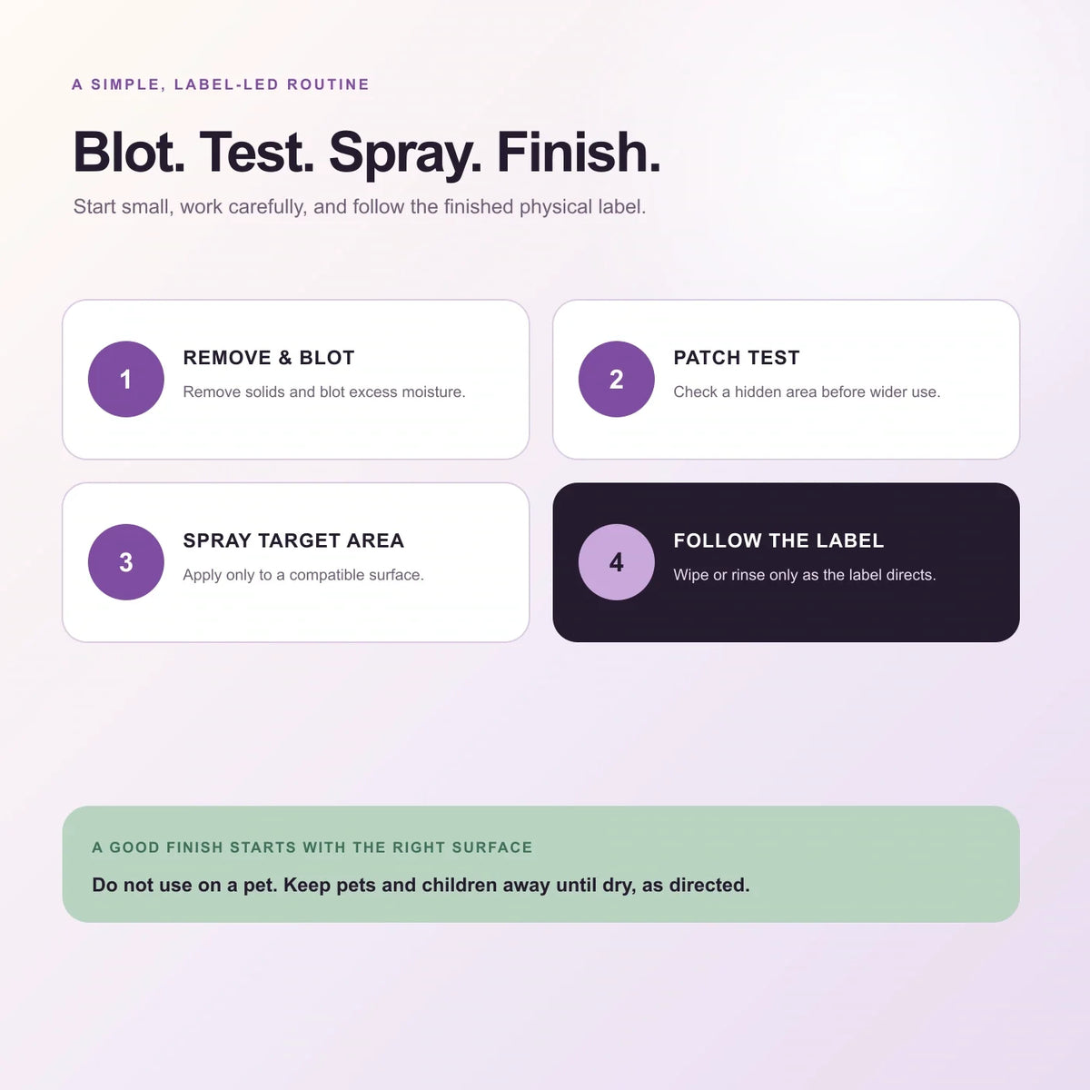 How to use Pawzioo surface spray — blot, patch test, spray and follow the label
