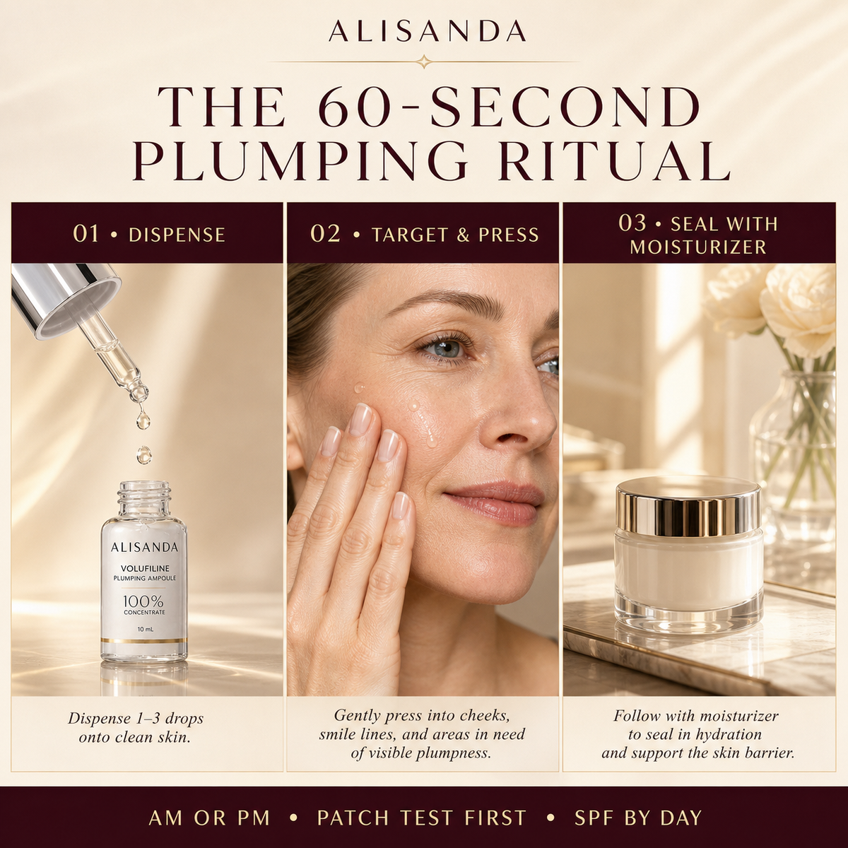 Three step Volufiline plumping ampoule application ritual