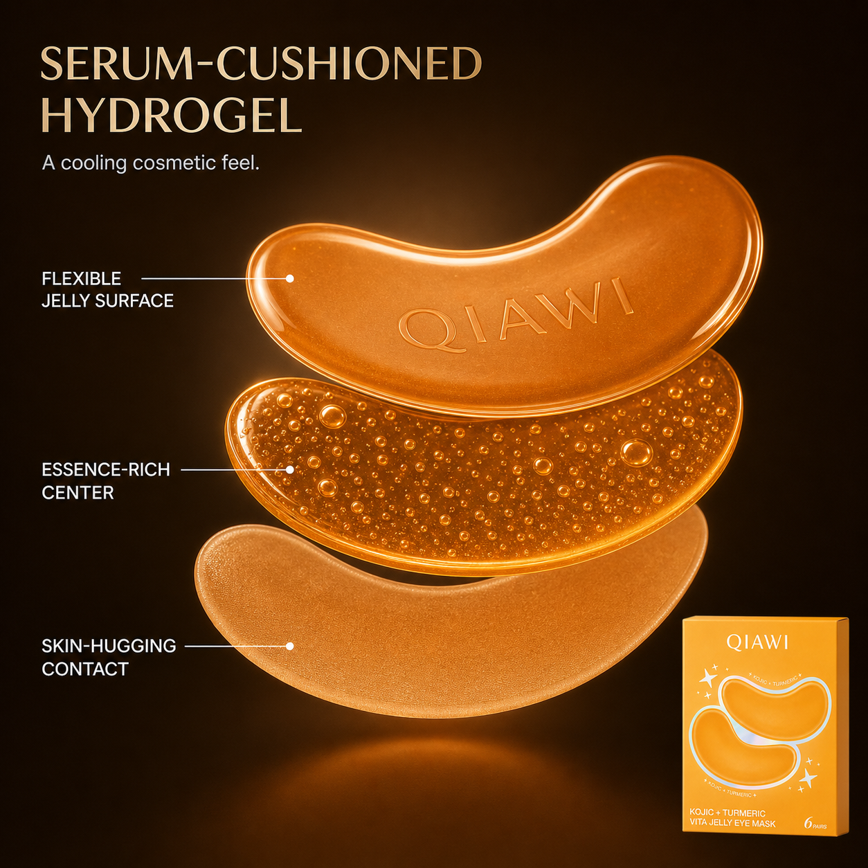 QIAWI serum-cushioned hydrogel eye patch structure