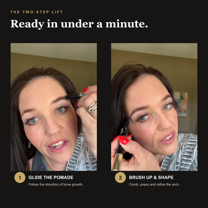 Two-step brow pomade application and brushing tutorial
