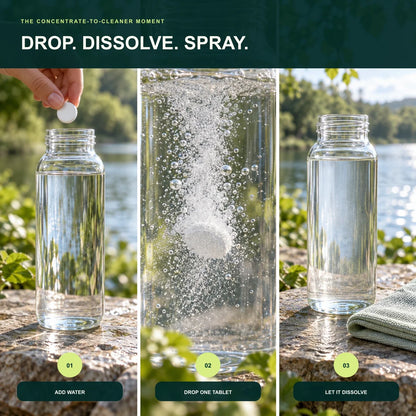 Three-stage cleaning tablet dissolving process in water