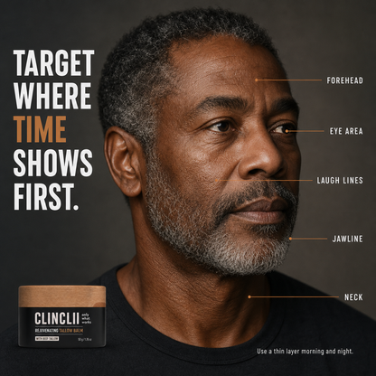 Men's face and neck CLINCLII Tallow Balm application zones