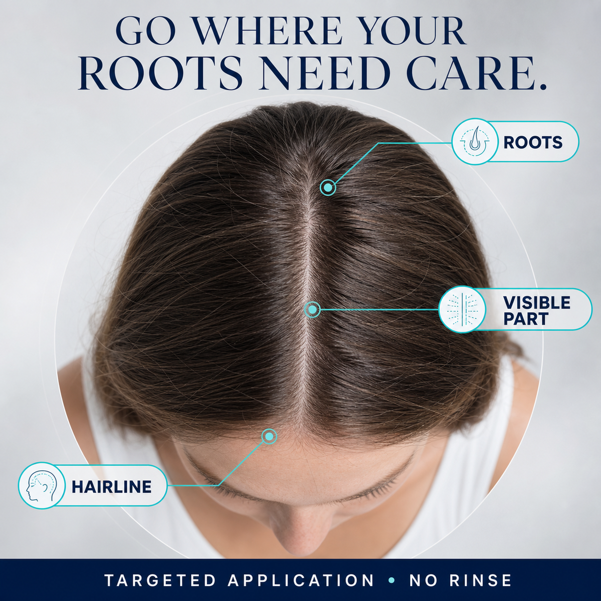 Targeted application zones for the hairline part and crown
