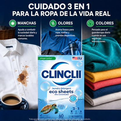 Cuidado tres en uno CLINCLII para manchas olores y colores en español