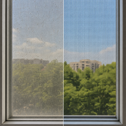 Before and after comparison of the same insect screen
