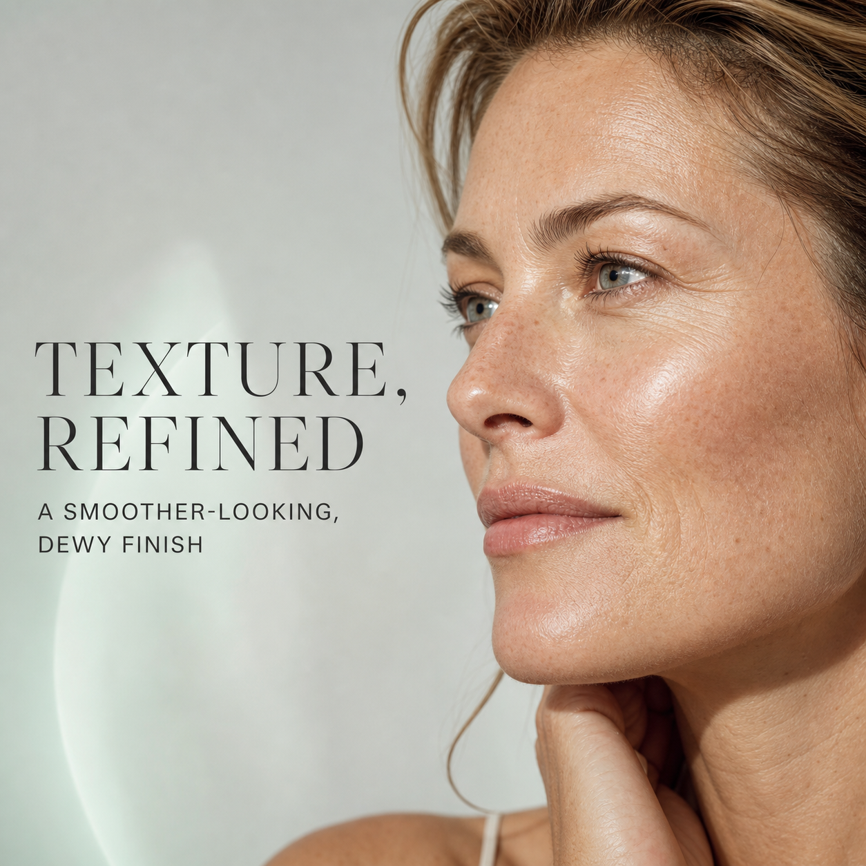 Mature woman with realistic skin texture and a dewy refined-looking finish