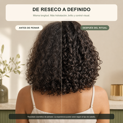 Contraste cosmético de hidratación y definición del cabello