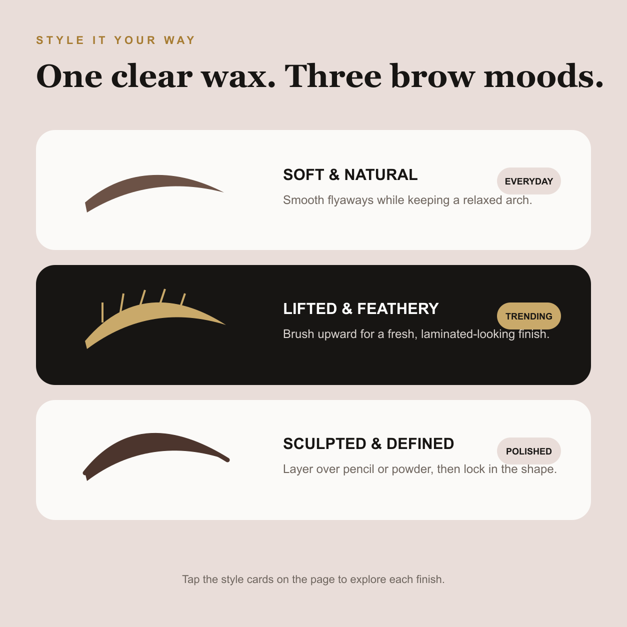 Soft lifted and sculpted clear brow wax style guide