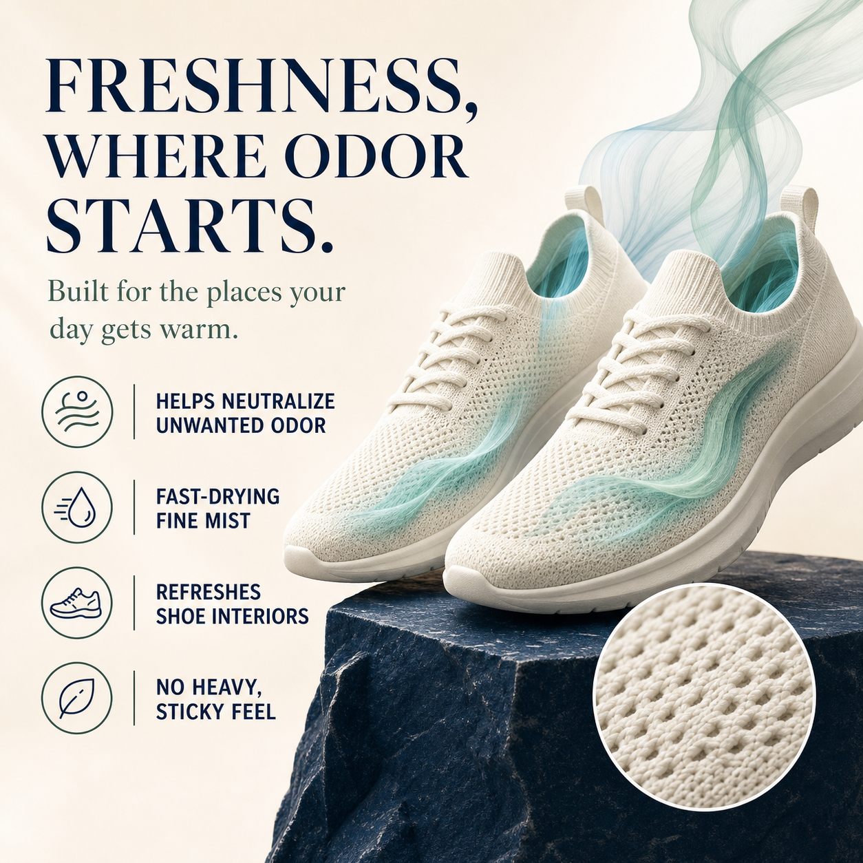 Fast-drying mist refreshing odor-prone sneaker interiors